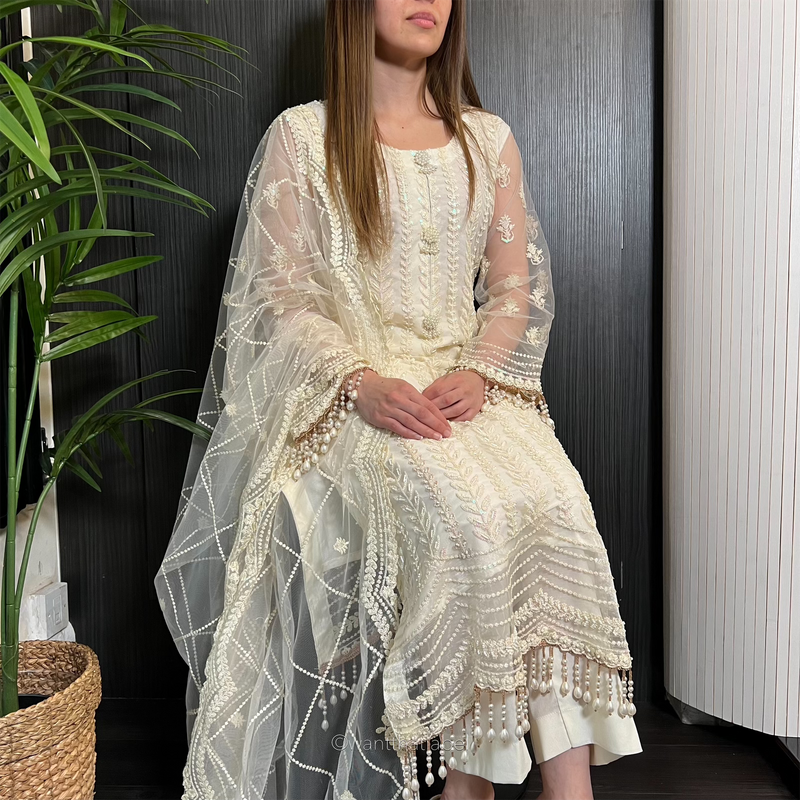 Prêt Dania Ivory Heavily Embroidered Net Suit