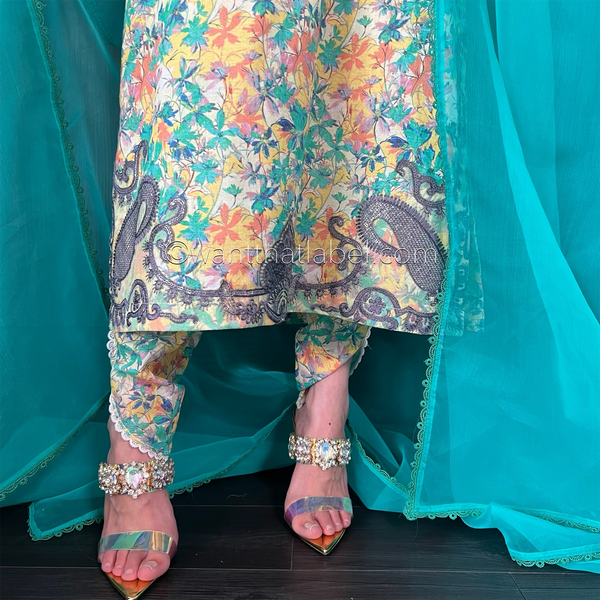 Multi Print Embroidered Tulip Salwar Kameez Suit