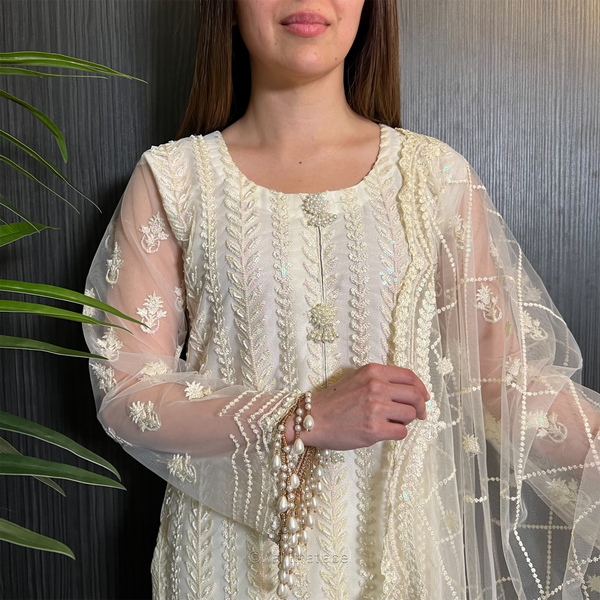 Prêt Dania Ivory Heavily Embroidered Net Suit