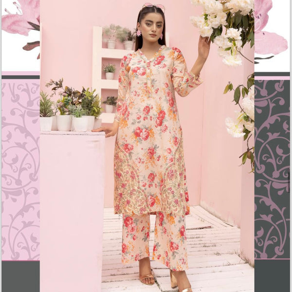 Simrans Peach Embroidered Floral Lawn Two Piece Suit