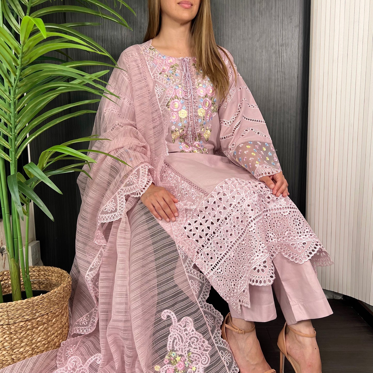 Karma Original Mauve Pearl Embroidered Kameez Suit