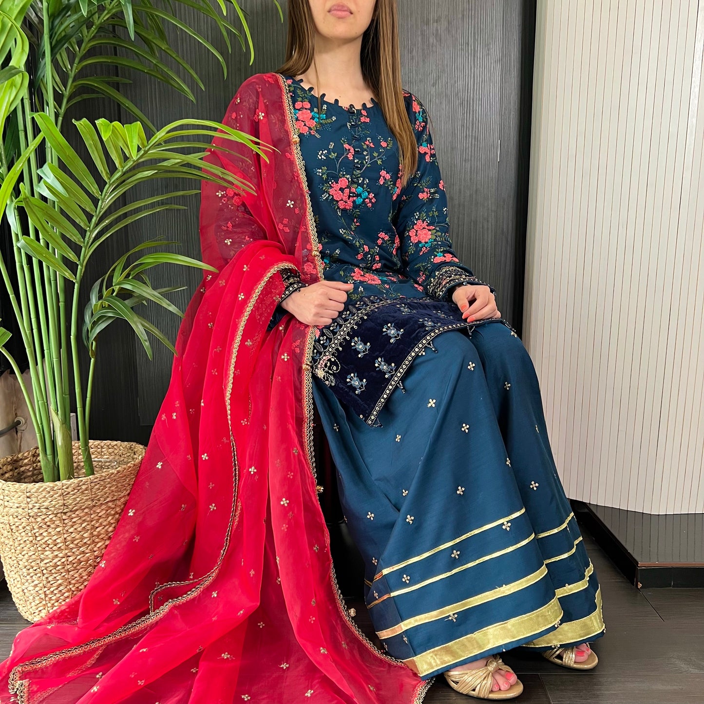 Maria B Inspired Teal Pink Heavily Embroidered Garara Suit