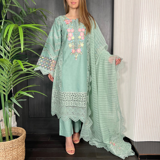 Karma Original Teal Pearl Embroidered Kameez Suit