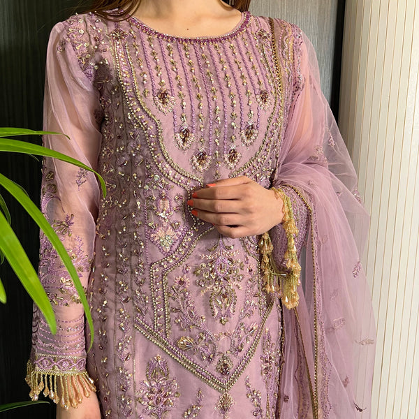 Prêt Pink Antique Gold Heavily Embroidered Organza Suit
