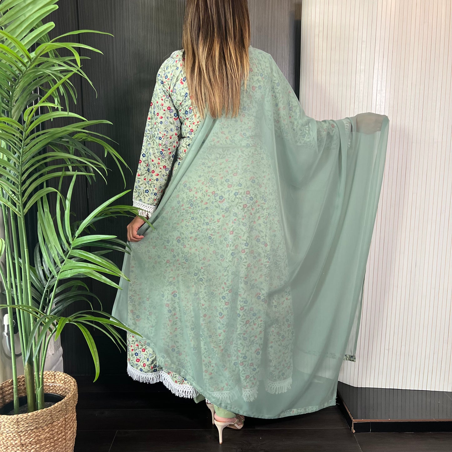 Green Floral Embroidered 3 Piece Dress Suit