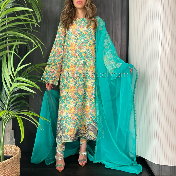 Multi Print Embroidered Tulip Salwar Kameez Suit