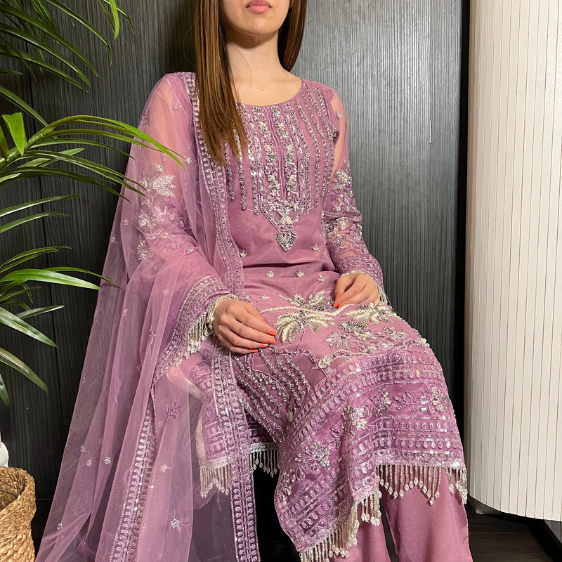 Prêt Powder Pink Heavily Embroidered Net Suit