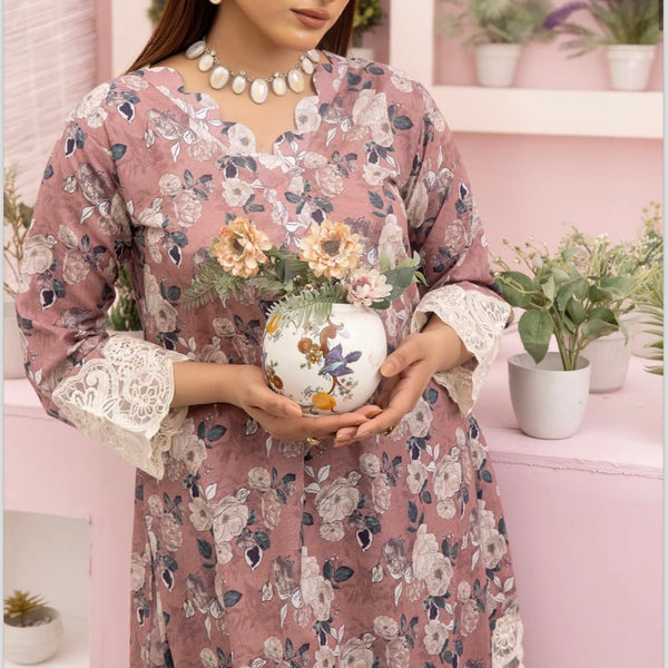 Simrans Dusty Pink Embroidered Floral Lawn Two Piece Suit