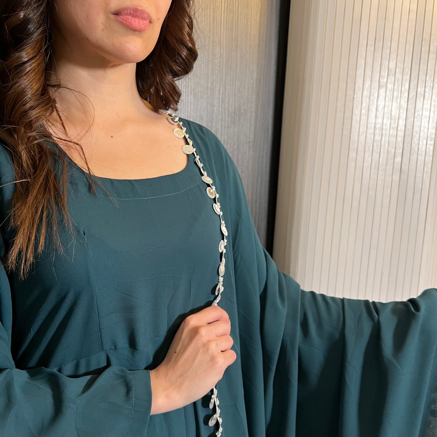 Teal Full Flare Georgette Maxi Dress Suit