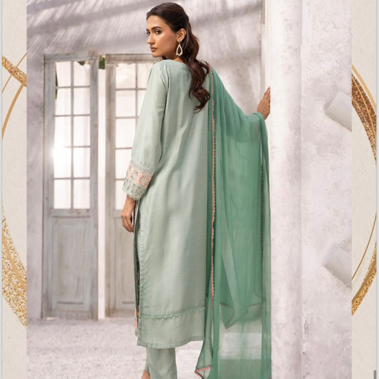 Simrans Afroze Teal Embroidered Viscose Piece Suit