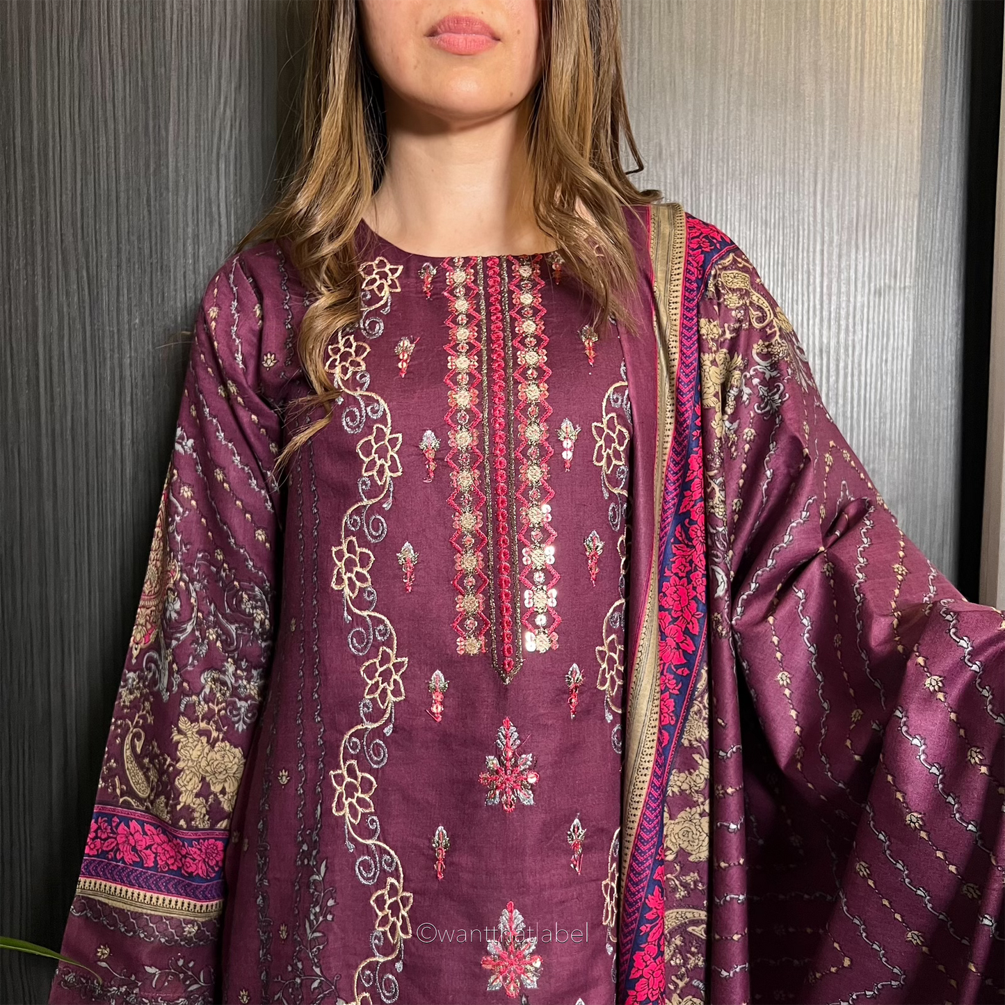 Serena Purple Sequin Embroidered Lawn Suit