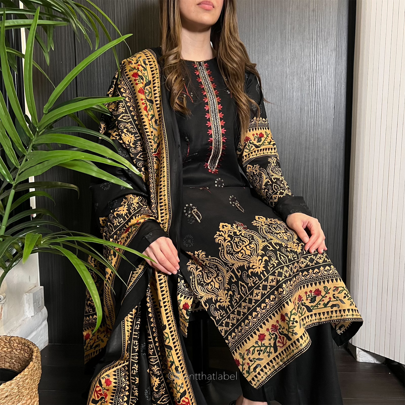 Nayra Black Red Sequin Embroidered Lawn Suit