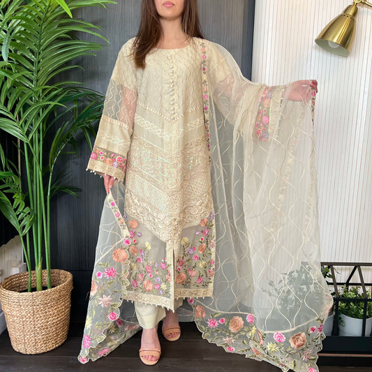Karma Original Beige Sequin Embroidered Kameez Suit