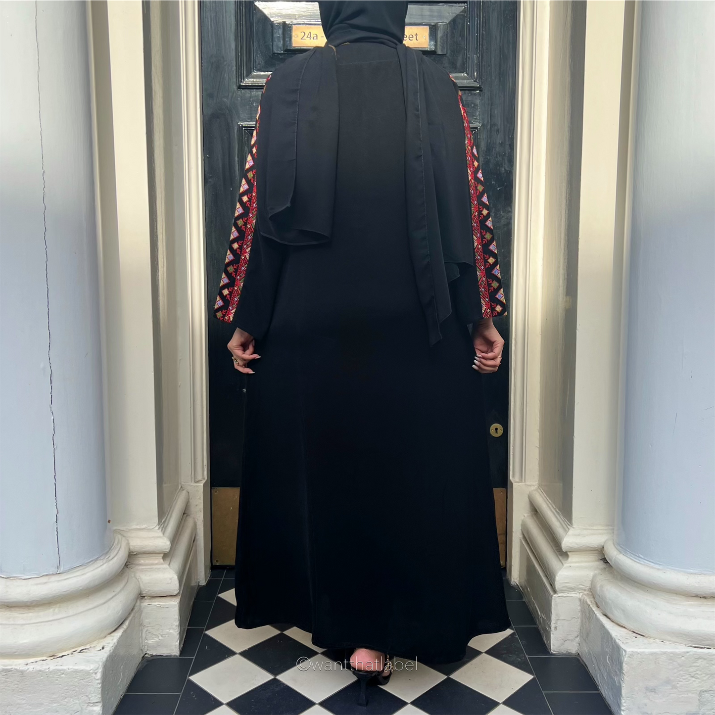 Hawaa Palestinian Black Multi Embroidery Maxi Abaya Thobe
