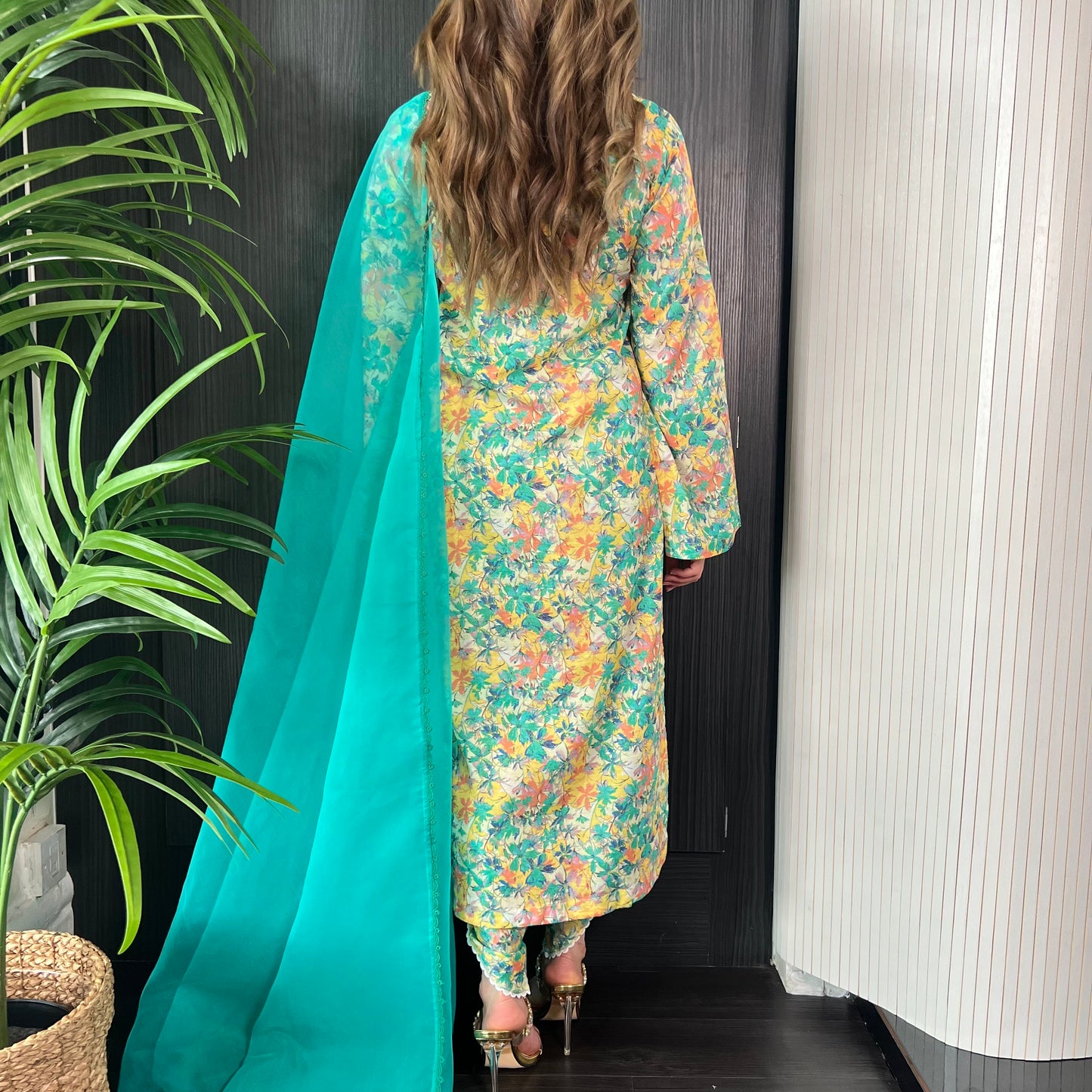 Multi Print Embroidered Tulip Salwar Kameez Suit