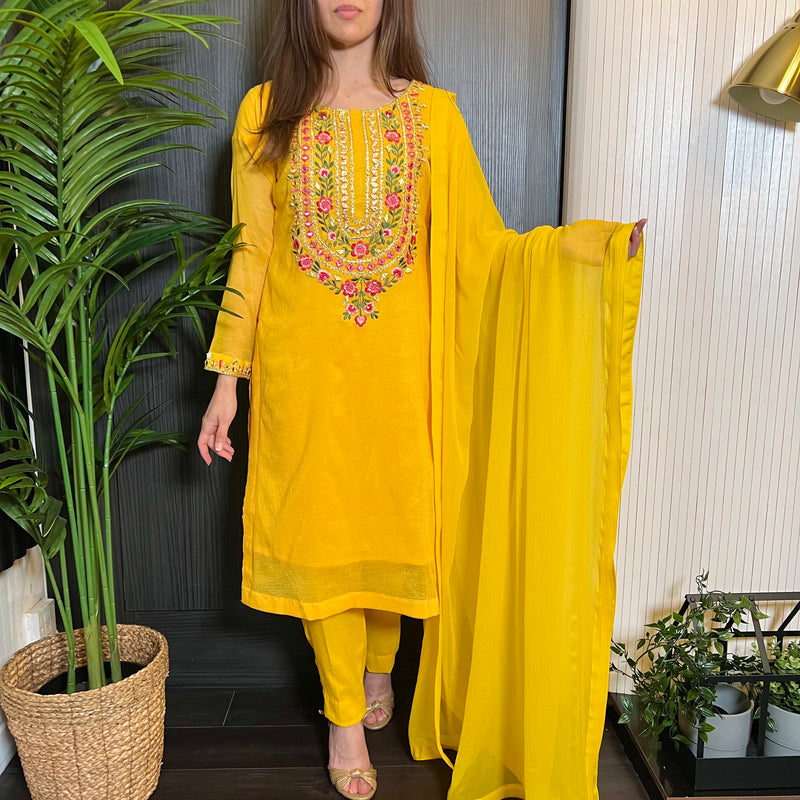 Want That Label Yellow Khaadi Net Gota Embroidered Suit WANT THAT LABEL