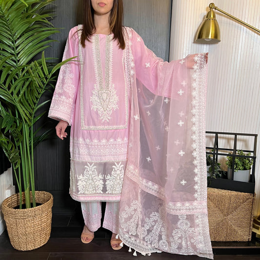Karma Original Baby Pink Diamante Pearl Embroidered Kameez Suit