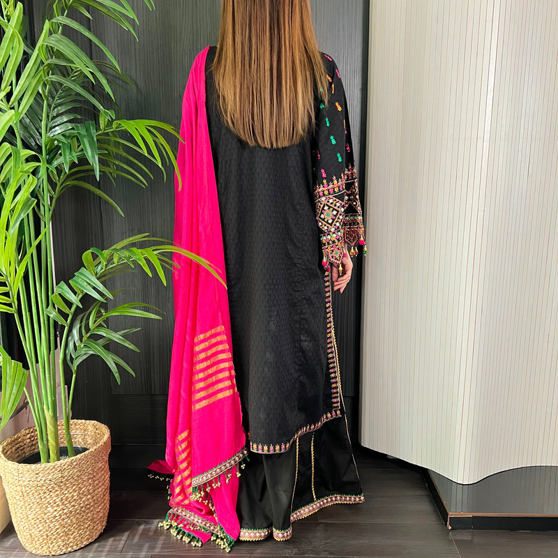 Karma Original Black Heavily Embroidered Sharara Suit