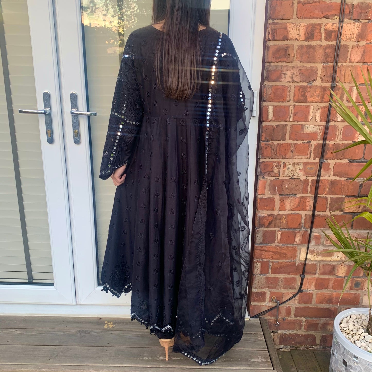 Karma Original Black Heavy Mirror Embroidered Maxi Dress Suit