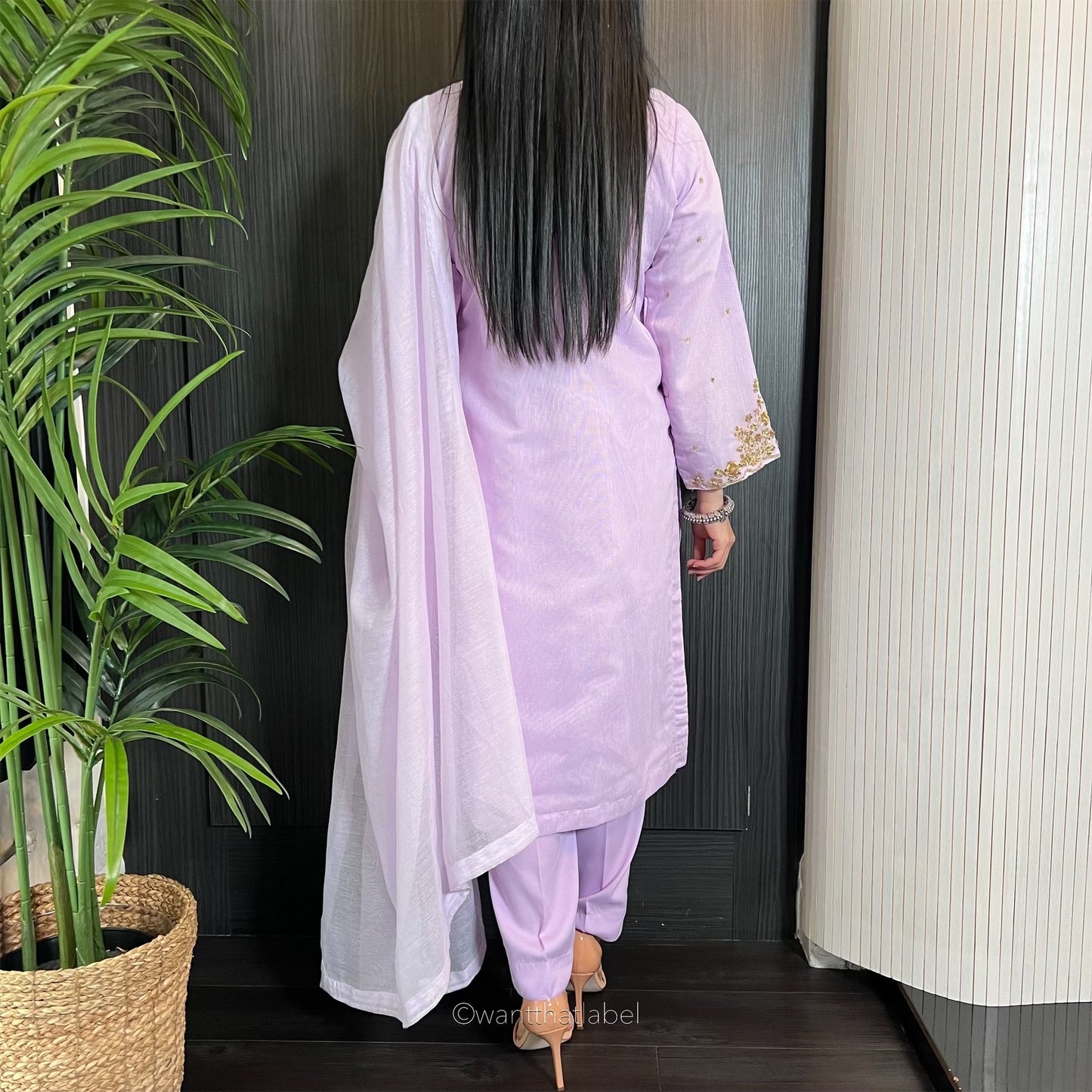 Isha Lilac Zari Embroidered Khadi Net Suit