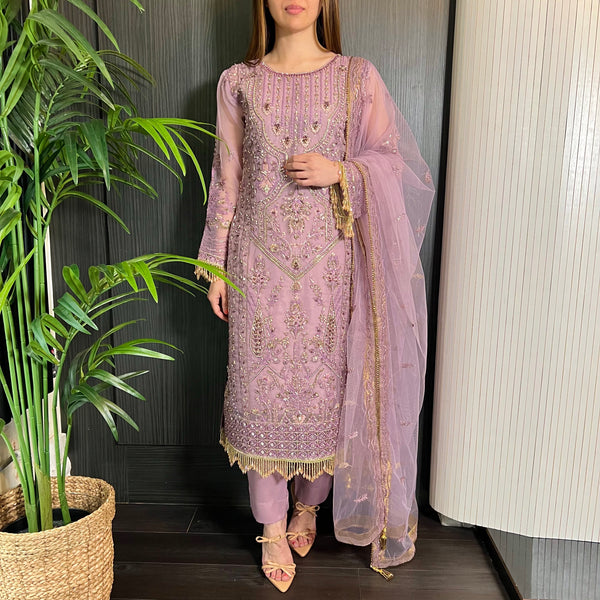 Prêt Pink Antique Gold Heavily Embroidered Organza Suit
