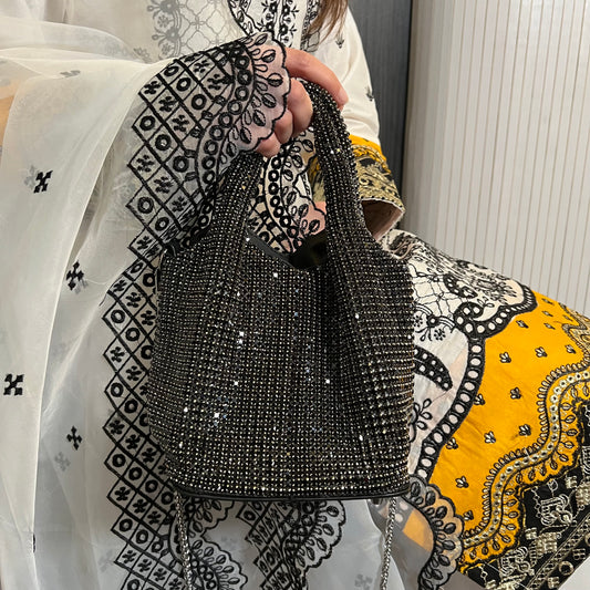 Black Diamante Grab Sack Bag