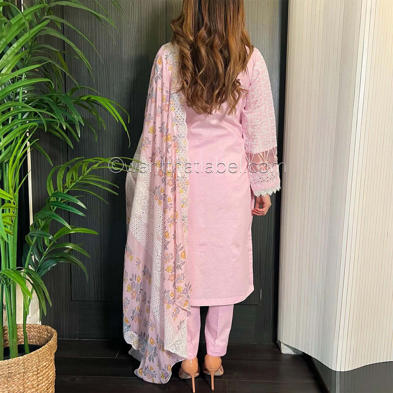 Baby Pink White Embroidered Chickankari Suit