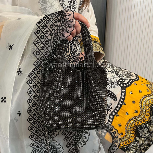 Black Diamante Grab Sack Bag