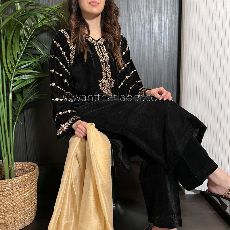 Black Velvet Gold Mirror Embroidered Suit