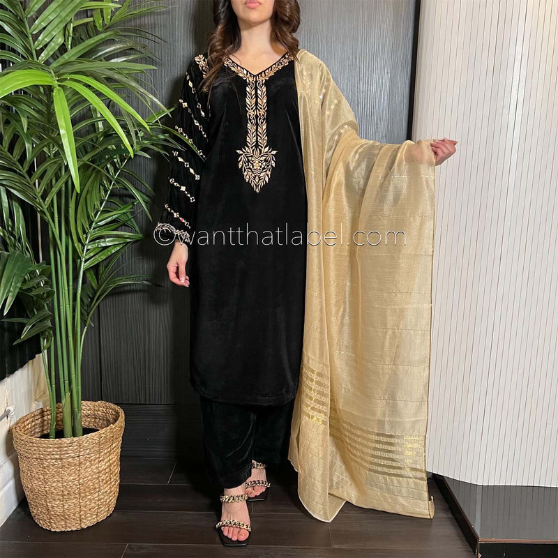 Black Velvet Gold Mirror Embroidered Suit