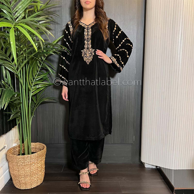 Black Velvet Gold Mirror Embroidered Suit