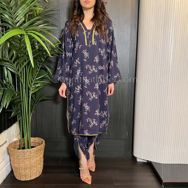 Blue Mixed Floral Linen 2 Piece Co-Ord Set