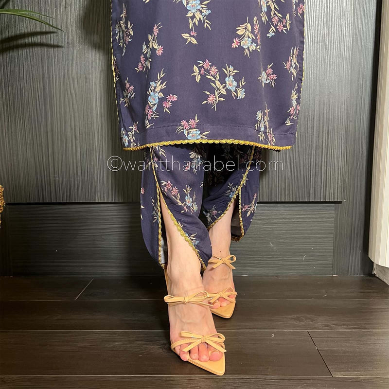 Blue Mixed Floral Linen 2 Piece Co-Ord Set