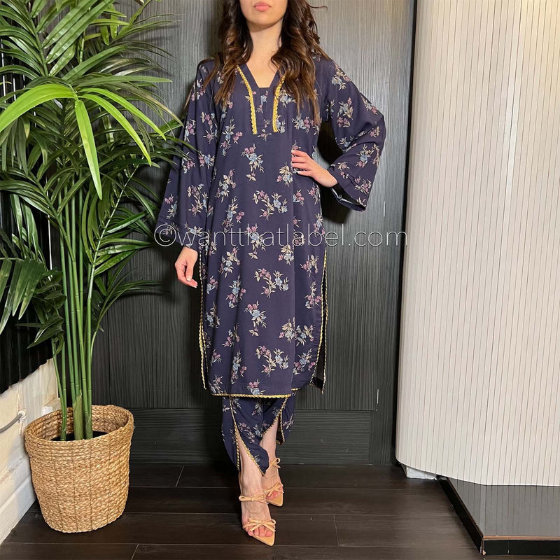 Blue Mixed Floral Linen 2 Piece Co-Ord Set