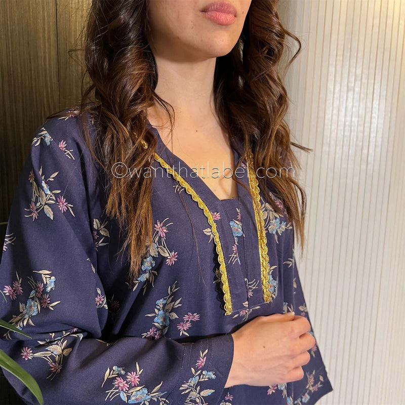 Blue Mixed Floral Linen 2 Piece Co-Ord Set