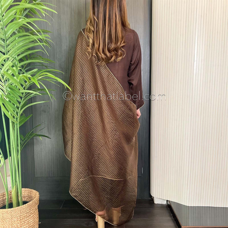 Brown Hand Embroidered Cotton Silk Suit