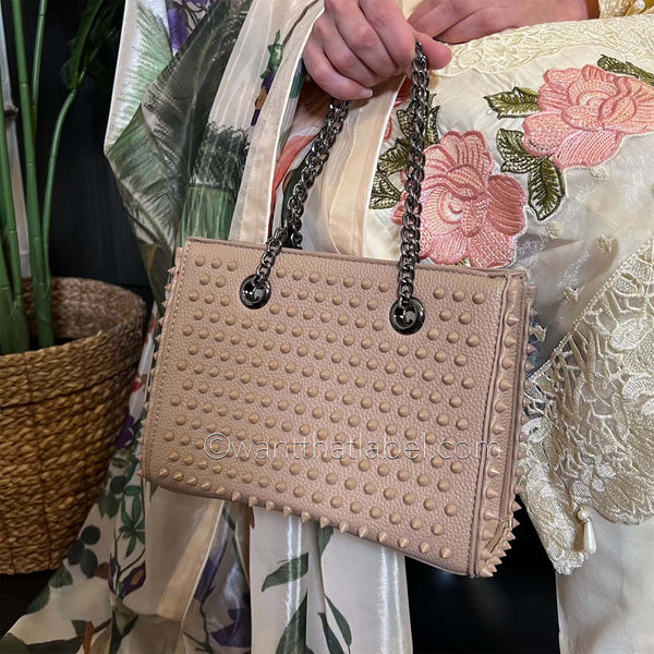 Brown Studded Mini Tote Bag