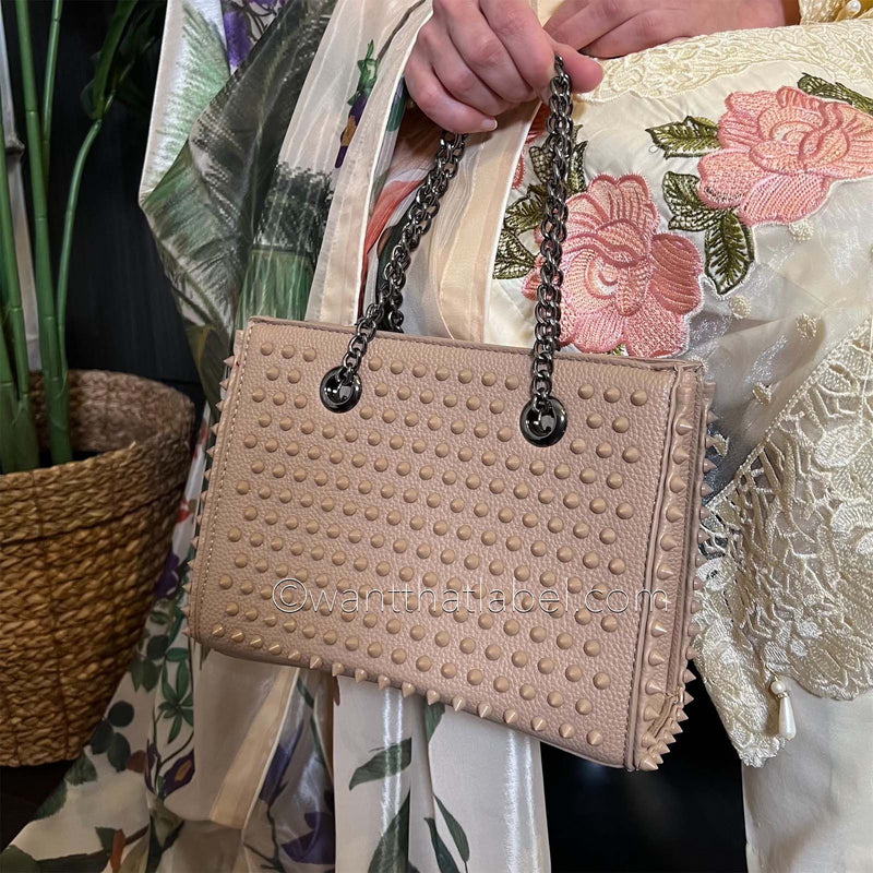 Brown Studded Mini Tote Bag