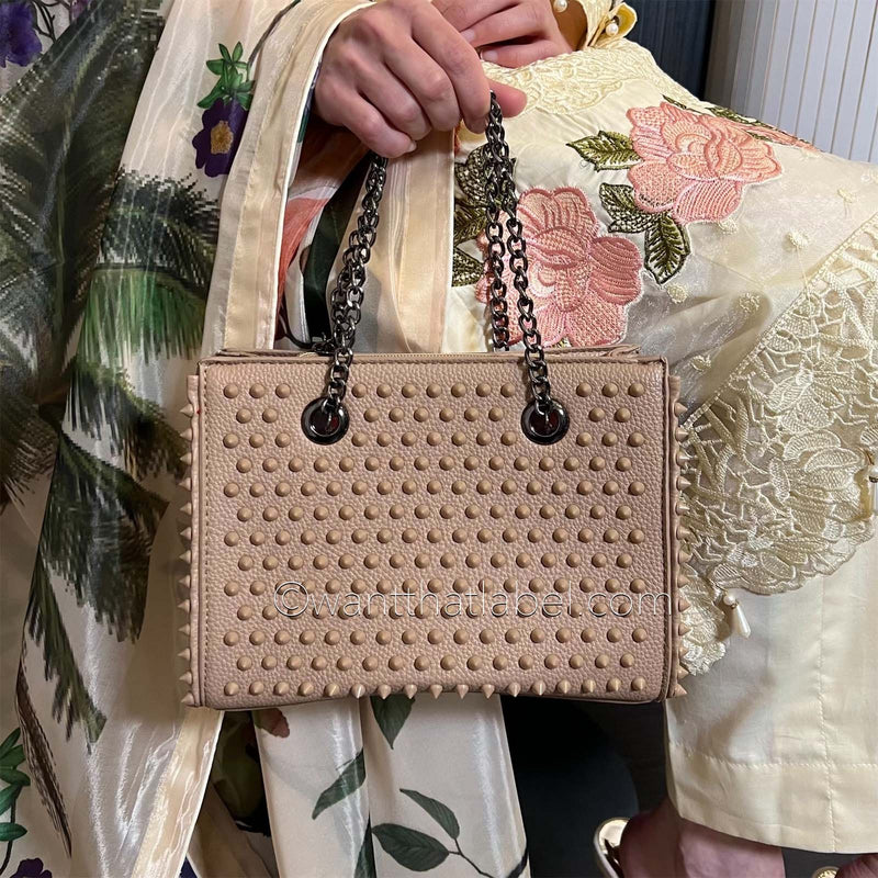 Brown Studded Mini Tote Bag
