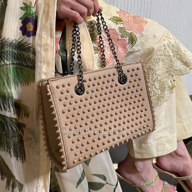 Brown Studded Mini Tote Bag