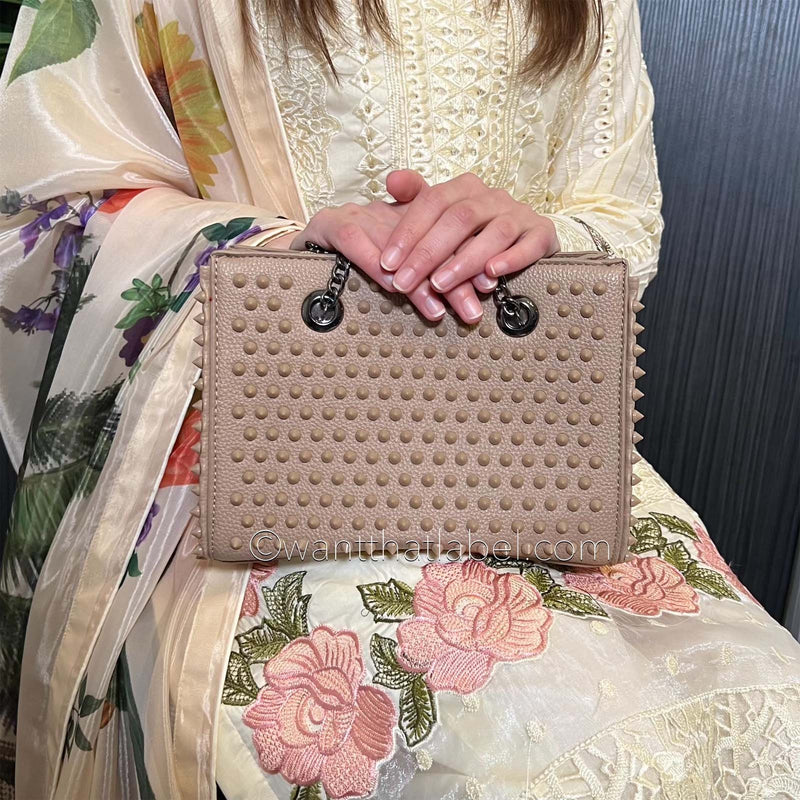Brown Studded Mini Tote Bag