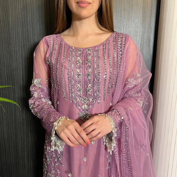 Prêt Powder Pink Heavily Embroidered Net Suit