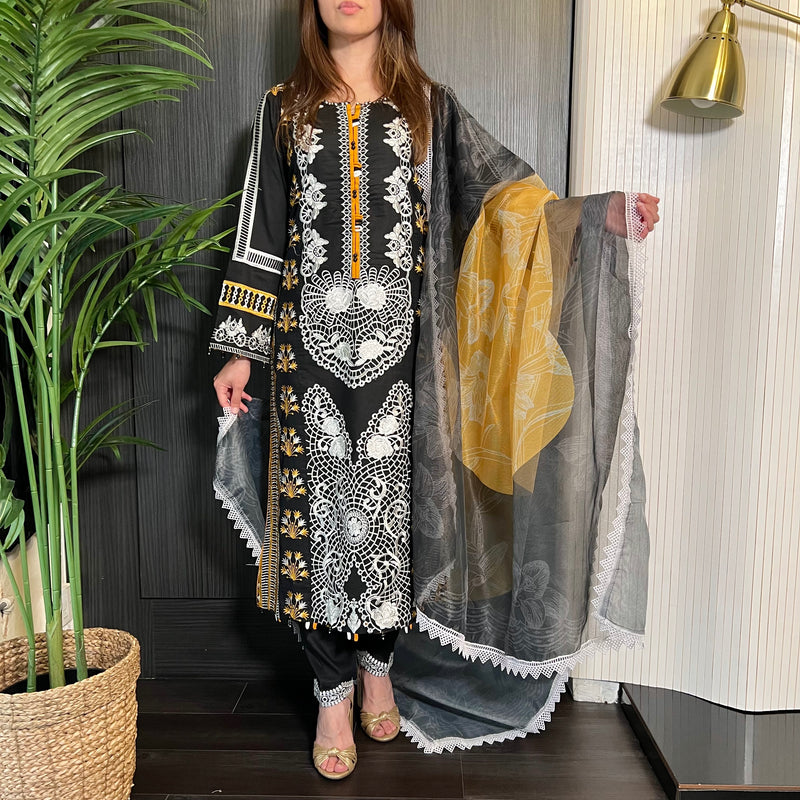 Crimson Inspired Black White Embroidered Lawn Suit