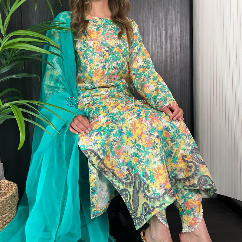 Multi Print Embroidered Tulip Salwar Kameez Suit
