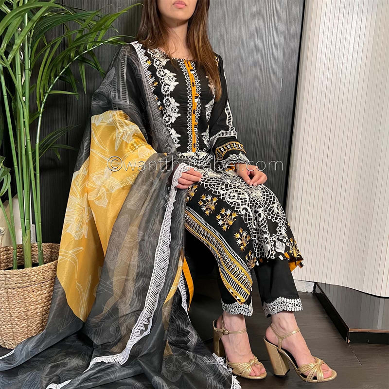 Crimson Inspired Black White Embroidered Lawn Suit