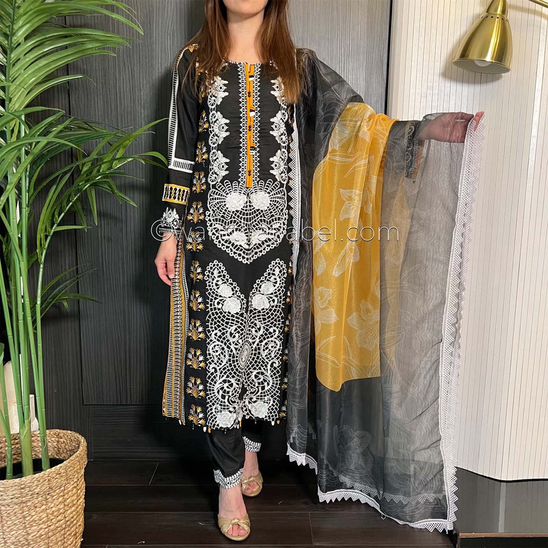 Crimson Inspired Black White Embroidered Lawn Suit