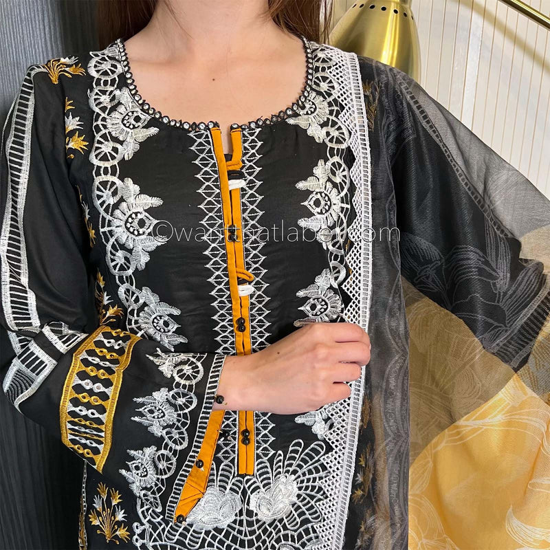 Crimson Inspired Black White Embroidered Lawn Suit