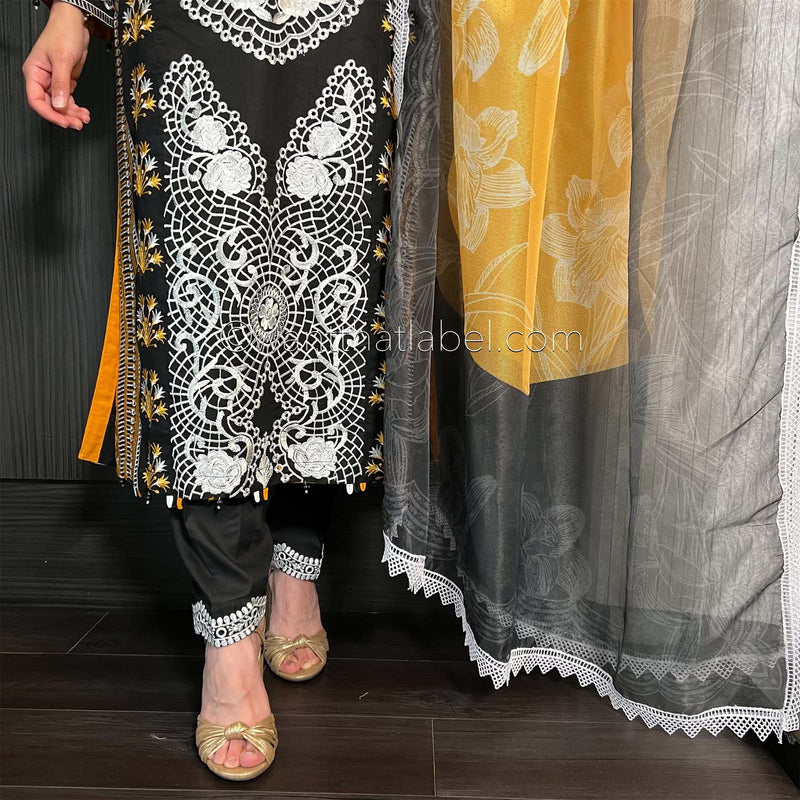 Crimson Inspired Black White Embroidered Lawn Suit