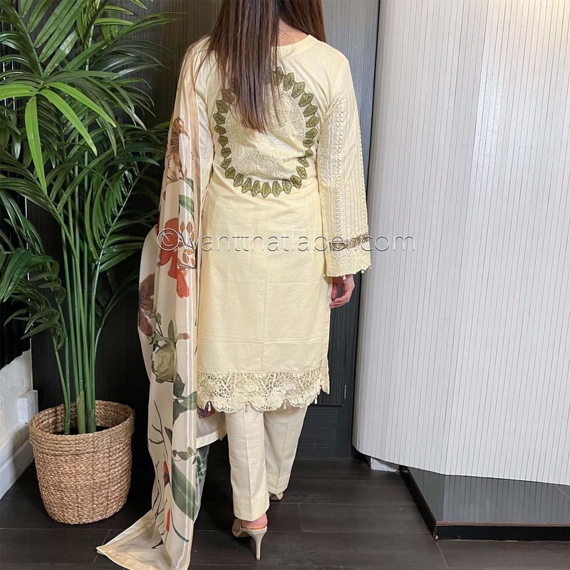 Crimson Inspired Ivory Floral Chikankari Suit