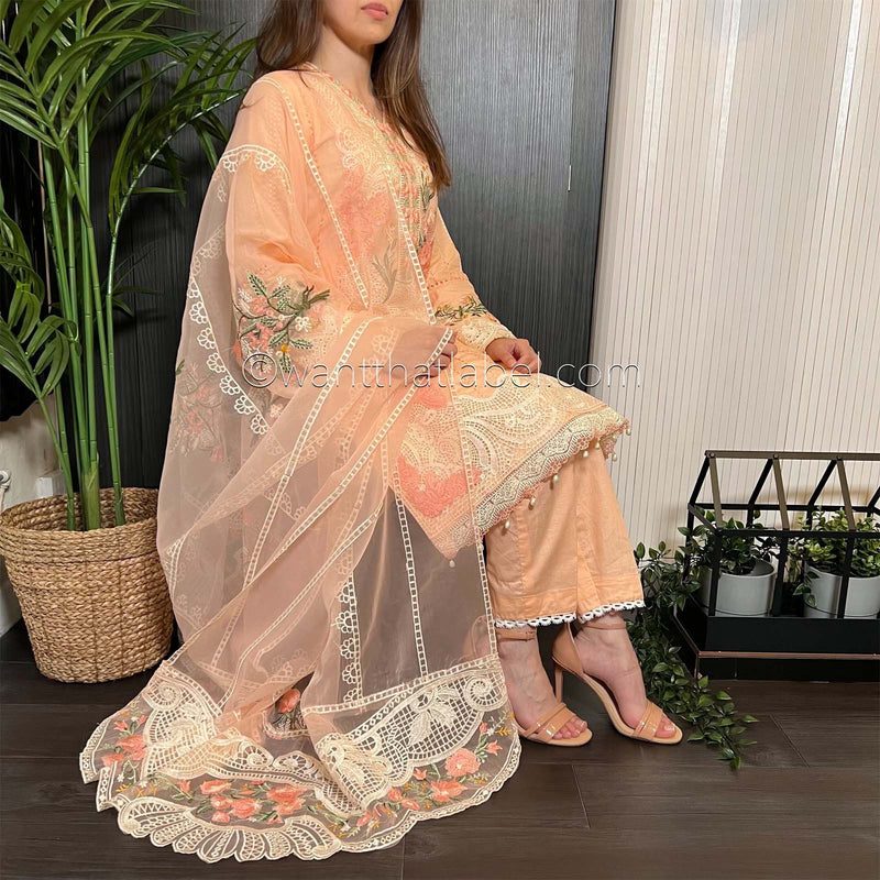 Crimson Inspired Peach Floral Chikankari Lawn Suit
